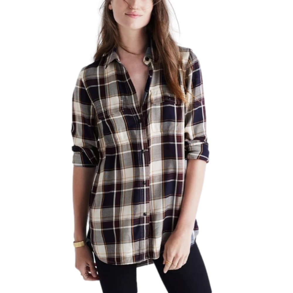 MADEWELL Classic Ex-Boyfriend Button Down Shirt in Hanna Plaid Size Small - Picture 1 of 10